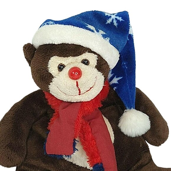 Walmart Winter Monkey Brown Santa Hat and Scarf 7 inch Stuffed Animal Plush - Picture 2 of 6